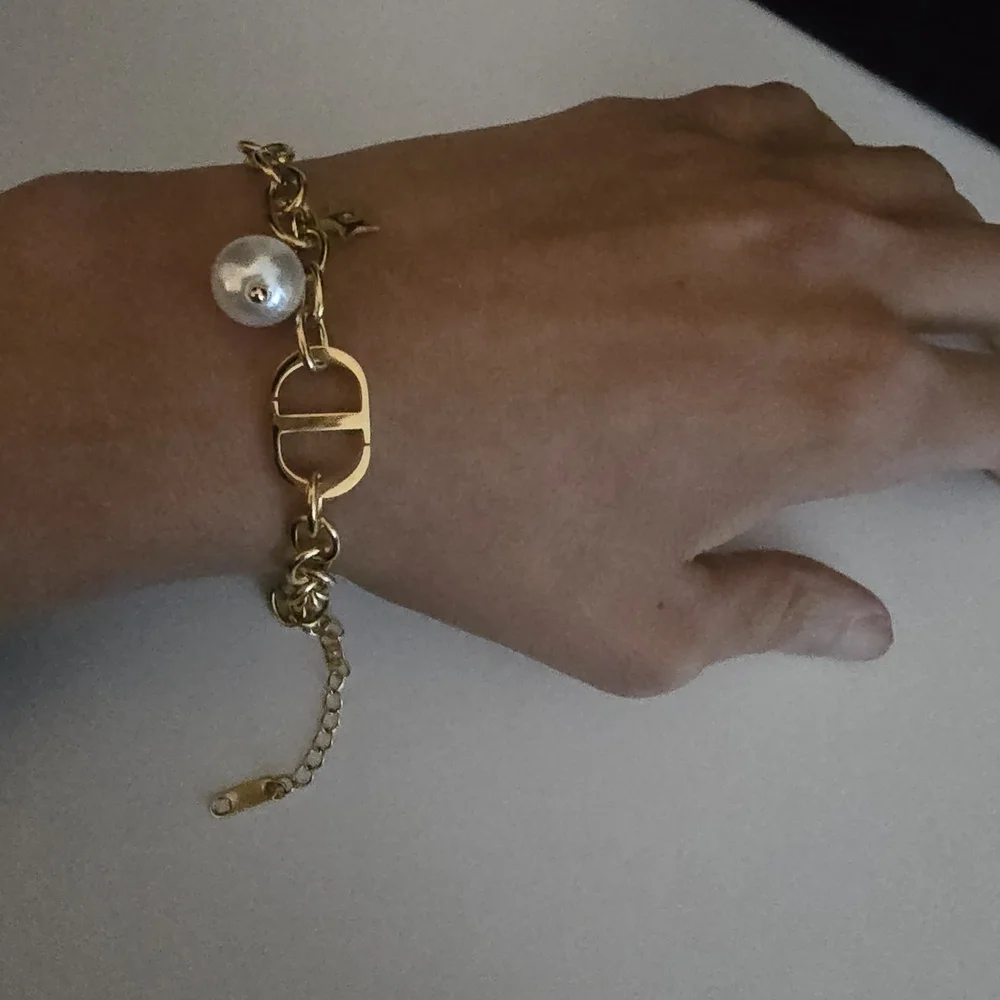 Gold Charm Bracelet with Pearl Accent